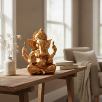 Resin Ganesha Statue with Lotus Base Tabletop Ganesha Statue Sculpted Decor Decorative for Home Altar