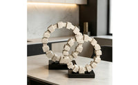 Geometric Circlet Sculpture Travertine-Style Circular Ornament Sculptural Tabletop Decor for Bookshelf, Office Reception