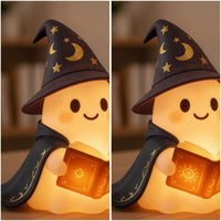 Warm Glowing Ghost Wizard Night Light Cute Ghost Lamp with Wizard Hat Whimsical Tabletop Ornament Ambient for Children, Toddlers, Halloween Decor, Bedroom, Bedside Table, Nursery