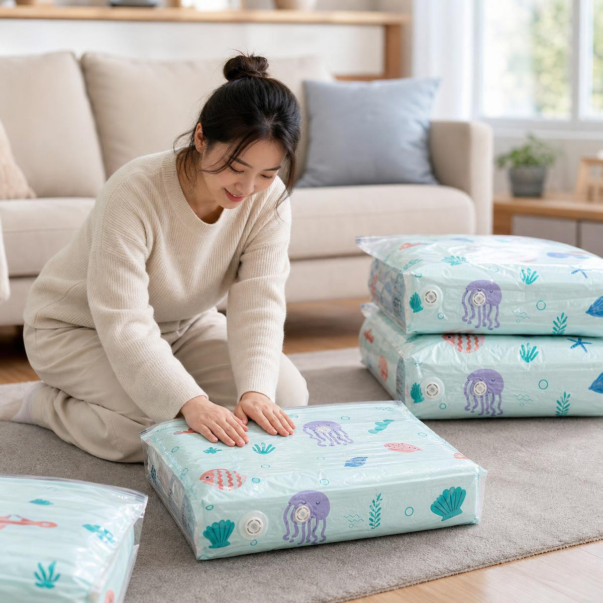 Vacuum Compression Bag, Medium 3D, for Clothes and Duvets, Reusable PA+PE to Save Space