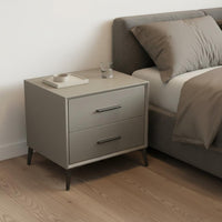 Leather Wrapped Bedside Cabinet Solid Wood Drawers Modern 2-Drawer Nightstand Sintered Stone Top End Table