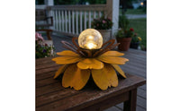 Layered Petals Crackle Glass Flower Light Openwork Metal Waterproof LED Flower Light for Garden, Patio, Porch