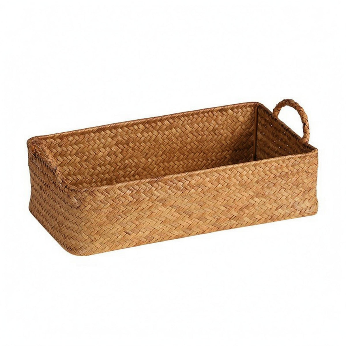 Handwoven Basket Braided Rectangular Storage Basket Space Saving Woven Bin for Cabinet