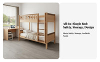 Solid Wood Bunk Bed Guard Rails Wooden Bunk Bed Space-Saving Design Bedroom Furniture for Students, Teenagers, Dorm Room, Apartment