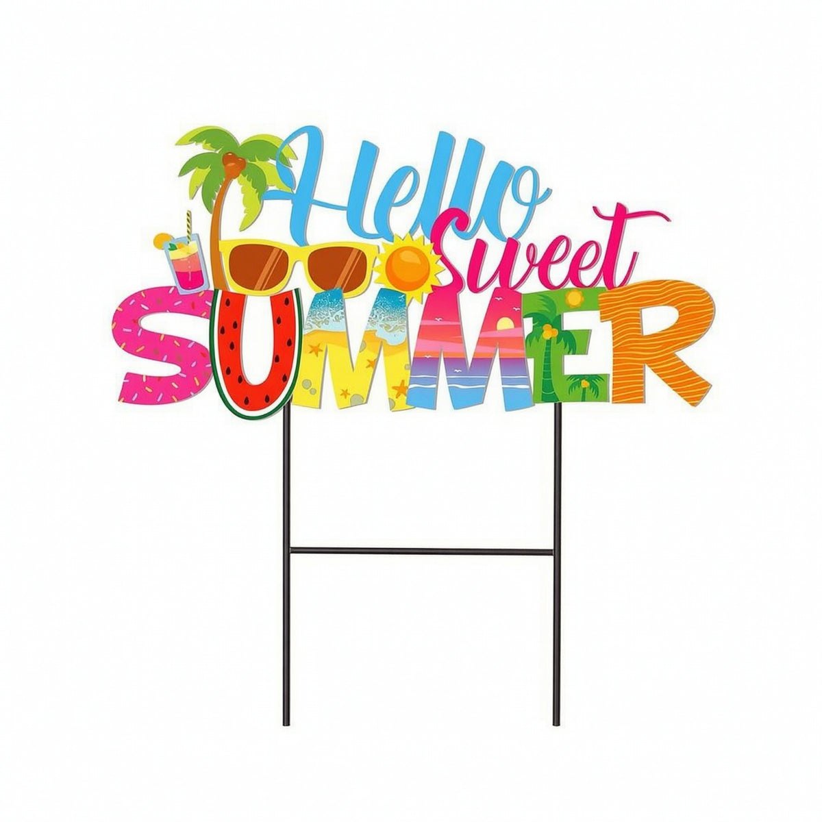 Hello Sweet Summer Sign Tropical Garden Sign with Stake Colorful for Homeowners
