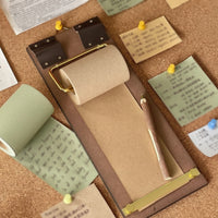 Wooden Memo Board with Clip Retro-Style Paper Roll Holder with Board Rustic Note Paper Dispenser for Cafes, Studios, Study Areas