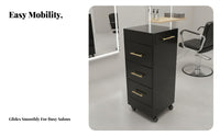 Mobile Design Multi-Drawer Styling Station 360° Swivel Casters Stylist Station with Tool Holder Large Storage Capacity Salon Trolley Space-Saving for Nail Technicians, Hairstylists, Hair Stylists, Barbershop, Spa, Dressing Room