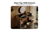 Modern Design Vanity Set with Lighted Mirror Minimalist and design Dressing Table Ample Storage Space Makeup Desk Includes Matching Stool for grooming aficionados, Apartment Residents, Teenage &young women, Small Living areas