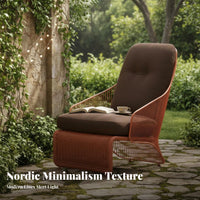 Nordic Design Woven Frame Single Sofa Weather Resistant Woven Lounge Chair Designer Look Outdoor Furniture Thick seat pads for Designers, Hotel Managers, homeowners, Balcony, supportyard, Deck, waterfront