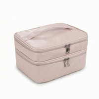 Double-Layer Makeup Bag Zippered Double Layer Cosmetic Bag PU Cosmetic Organizer Soft Long-Lasting for Travelers, Vanity