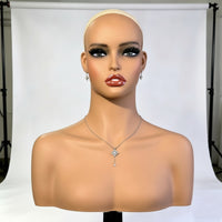 Mannequin Head with Shoulders Skin-Tone Manikin Head Prominent Lip Shape Female Mannequin Bust for Hairpiece Makers