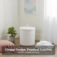 With Lid Lidded Rope container Woven Design Cotton Rope container Large Capacity Laundry Hamper Sturdy for home dwellers, Families, Students, Bedroom, Bathroom, Living Room, Nursery