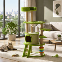 Sisal-Wrapped Multi-Level Feline Tree Carpeted Feline Climbing Structure Clear Scratching Post Structure Rotating Toy