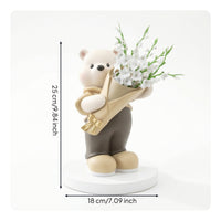 Bear Figurine with Vase Decorative Tabletop Figurine Table Centerpiece Charming Sculpture Modern for Living Room, Entryway