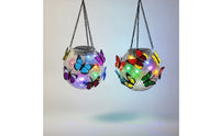 2 Pieces Multicolor Solar Lantern with Butterflies Outdoor Butterfly Solar Lantern Waterproof Light Decorative for Garden, Patio, Yard, Lawn