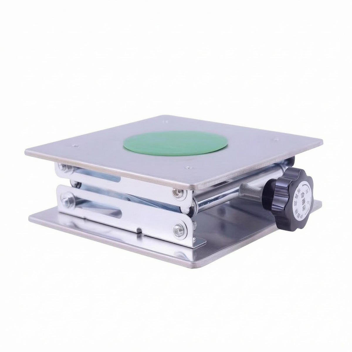 Stainless Steel Scissor Lift Platform Square Top Manual Lifting Platform Polished Finish Laboratory Lift Stand Green Pad for Scientists, Equipment Setup