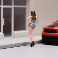 Long Hair 1:64 Woman Miniature High-Heel Shoes Miniature Female Figurine Detailed Sculpting