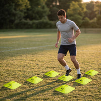 10 Pieces Bright Yellow Flat Marker Discs Stackable Soccer Training Markers Versatile Flat Cones with Center Hole Lightweight for Schools