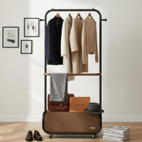 Rolling Clothes Rack with Storage Bin Space Saving Mobile Garment Rack with Shelf Large Capacity Bedroom Valet Stand for Entryway, Dorm Room