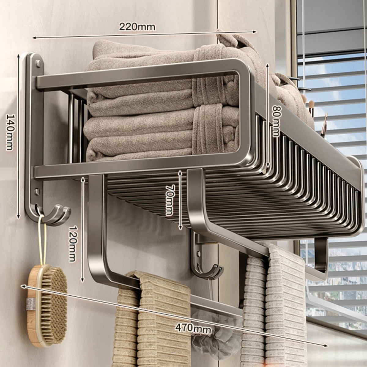 Wall Mounted Aluminum Towel Rack Bathroom Shelf