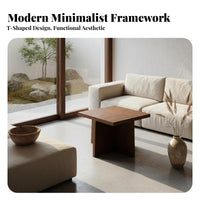Wabi-Sabi aesthetic Square Mortise and Tenon Table Minimalist Design Sofa-Side Table Sturdy Construction Nightstand Wood Grain Finish for Apartment Dwellers, Homeowners, Students, Living Room, Balcony, Bedroom, Office