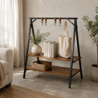 Wooden Two-Tier Shelf Sturdy Camp Storage Rack Lightweight Portable Wooden Rack for Car Travel