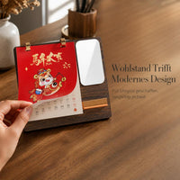 2026 Minimalist Desk Calendar with Wooden Stand and Mirror, Multifunctional Planner