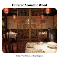 Chinese Design Wooden Screen Solid Wood Antique Fretwork Room Divider Handmade Hollow Carved Lattice Partition for Tea House, Restaurant