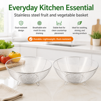 Stainless Steel Sieves and Strainers, 2 Piece Round Colander Basket with Handles, Perforated Sieve for Draining & Washing