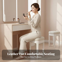 Light Luxury Design Padded Dressing Seat Stackable Upholstered Four-Legged Stool Versatile Use Household Furniture Space-Saving for Makeup Users, Adults, Guests, Dining Room, Bedroom, Entryway