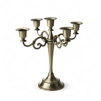 Five-Arm Candelabra Polished Metal 5-Arm Candelabra Candlestick Holder with Five Cups Scrollwork Table Centerpiece Tabletop