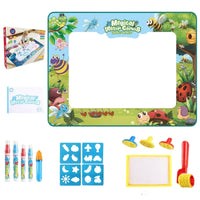 Reusable Water Doodle Mat with Templates Soft Water Drawing Mat with Pens Foldable Toy Travel-Friendly for Children, Toddlers, Home