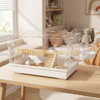 Large Hamster Cage Syrian Hamster Cage Acrylic Hamster Cage Villa, Wood and Acrylic Luxury Hamster Cage with Deep Bedding Base and Accessories
