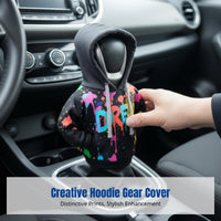 Creative Hoodie Car Gear Shift Knob Cover, Printed Polyester Dustproof Sleeve, Universal Car Interior Decoration