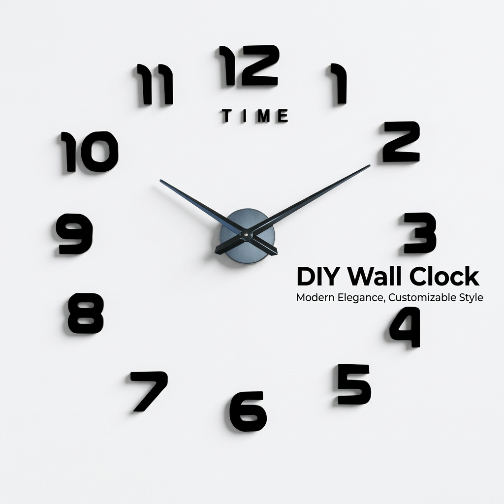 Large Wall Clock Modern, Oversized Mirror Finish Wall Clock Kit, DIY Wall Clock Home Decor, Adjustable Size Wall Clock, Frameless Large Wall Clock