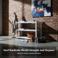 High Bearing Capacity Garment Rack with Hanging Rods Heavy-Duty Exposed Wardrobe with Shelves Easy Assembly Unrestricted Standing Closet Organizer Versatile Design for Homeowners, Students, Cloakroom, Dorm Room, Entryway, Warehouse