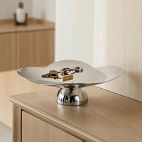 Four-Lobed-Shaped decorative Tray Mirror Finish Stainless Steel Tray Sleek Pedestal Bowl for Entryway