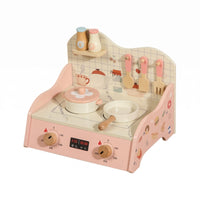 Printed Illustrations Smooth Edges Wooden Kitchen Cooktop Toy Pretend Cooking Set Pretend Kitchen Cooktop