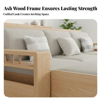 Wooden Storage Sofa Minimalist Nordic Aesthetic Ash Wood Sectional Sofa Four-Season Use L-Shaped Couch Storage Ottoman for Apartment Dwellers, Adults