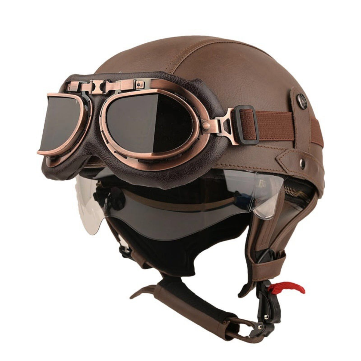 PU Leather Half Helmet Breathable Retro PU Leather Helmet Riding Gear All-Season Lightweight for Grown-up S, Downtown Commuting