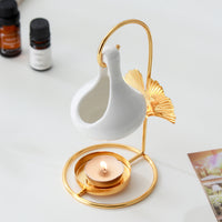 Gold Maple Leaf Hanging Incense Burner Creative Aromatherapy Oil Lamp Candle Warmer