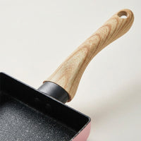 Frying Pan and Pancake Pan for Japanese Cooking, Aluminum Alloy Egg Cooker with 3.5cm Depth, Small Breakfast Pan with Screwed Wooden Handle