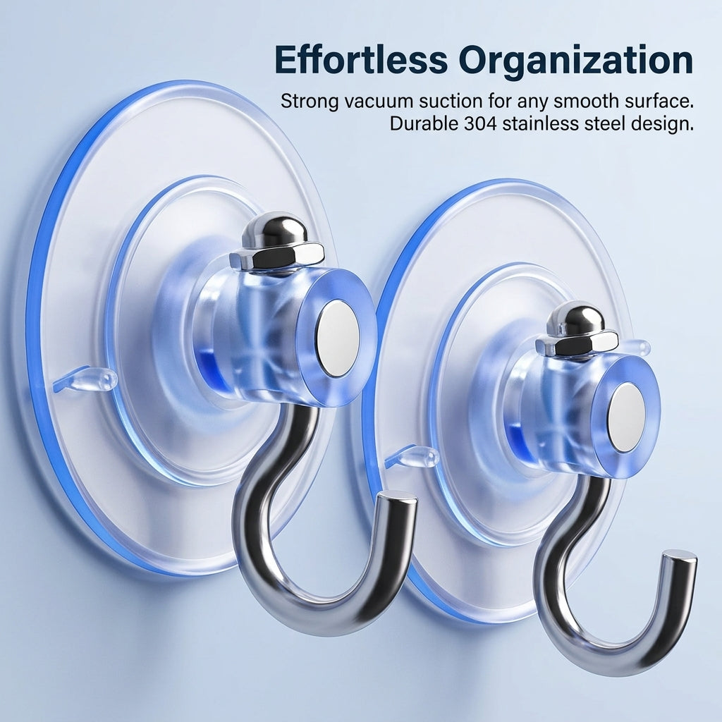 Vacuum Hook Stainless Steel Suction Cup Heavy Duty for Smooth Surface, Removable Hangers for Students and Dorms