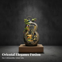 Humidifying Effect Gourd Shaped Floor Fountain Calming Ambiance Chinese Design Water Circulation Decor Easy Setup Cascading Water Fountain Handmade for Feng Shui Enthusiasts, Business Owners, Living Room, Office, Reception Area, Entryway