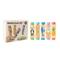 5 Pieces Early Learning Wooden Rotating Puzzle Smooth Cylindrical Block Puzzle Multicolor Picture Block Toy Hand-Held for Children, Kids