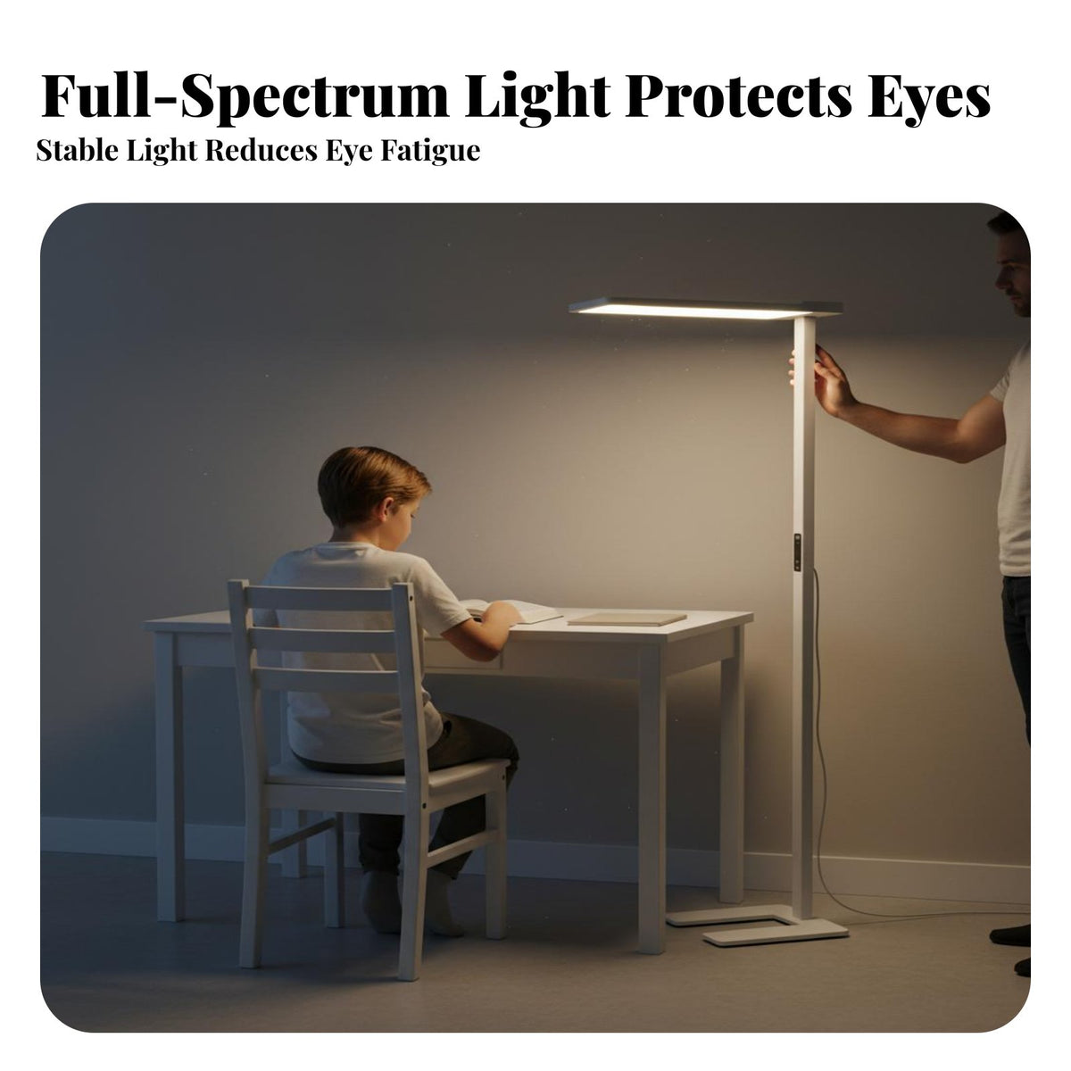 No Flicker Full Spectrum Floor Lamp High Color Rendering Full Spectrum Study Lamp Glare Protection LED Panel Floor Light 4000K Natural Daylight for Students, Children, Professionals, Studying, Bedroom, Studio, Living Room