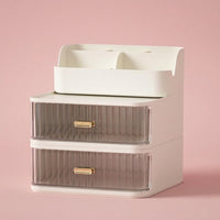 2-Tier Stackable Desktop Drawers with Pen Holder, Desk Storage Organizer Box, Small for Office Supplies Stationery