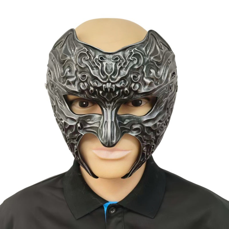 Vintage Metal Dragon Half Face Mask Dark Gothic Halloween Prop Relief Texture Stage Party Performance