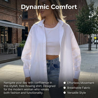 Women Striped Work Shirt with Button Placket for Office Wear, Long Sleeve Casual in Loose Fit, Polyester Business Top