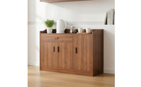 Storage Sideboard Freestanding Storage Cabinet with Doors Wood-Grain Three-Door Cabinet for Apartment Renters, Kitchen, Dining Room